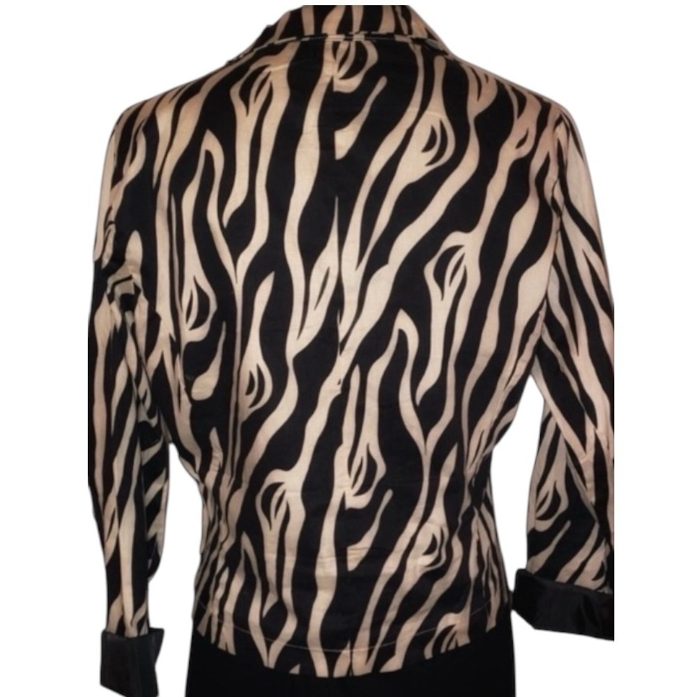 VOICE Vintage Lightweight Zebra Print Blazer Jacket Waist Length Black Tan Large - Picture 2 of 7